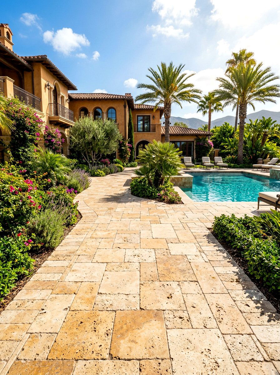 Travertine Path - 30 stone walkway ideas