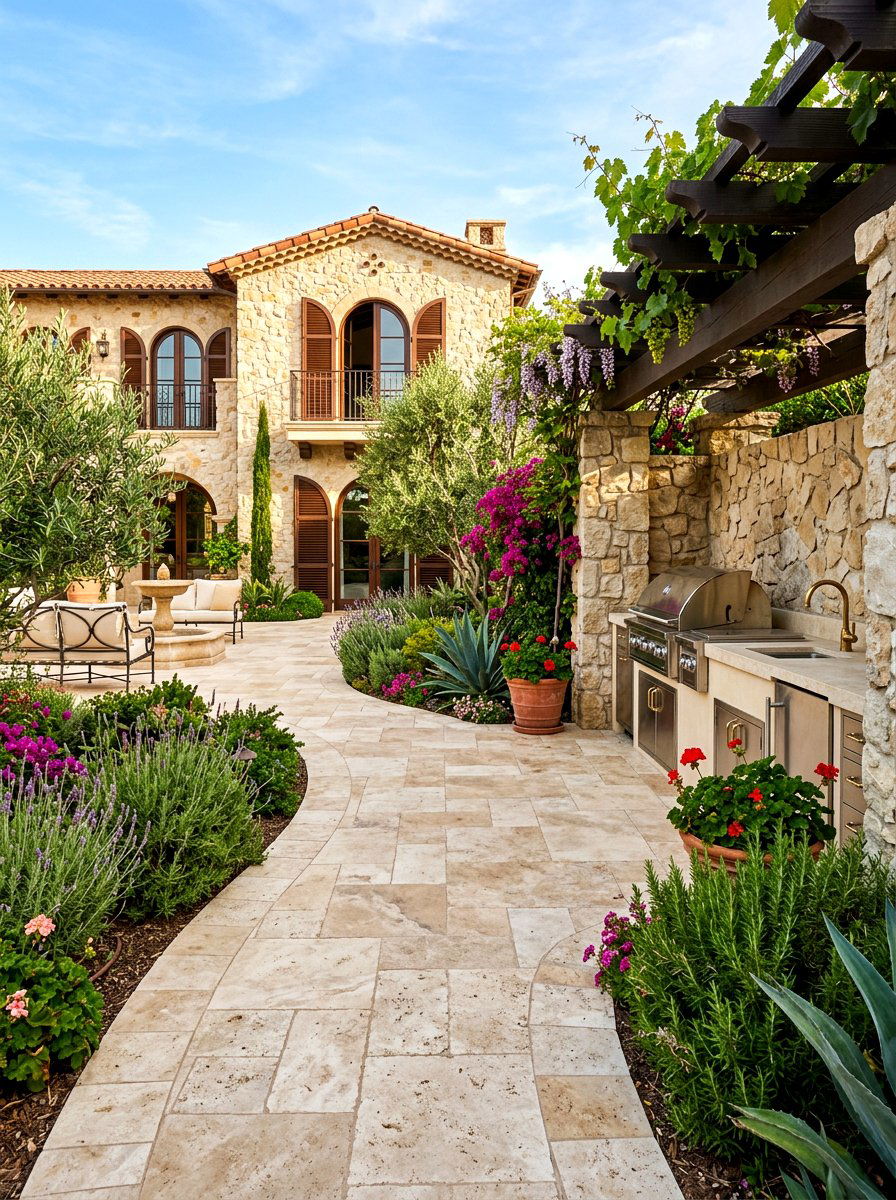 Travertine Patio Path - 30 backyard walkway ideas
