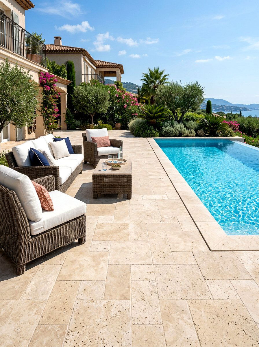 Travertine Patio - 30 stone courtyard patio ideas