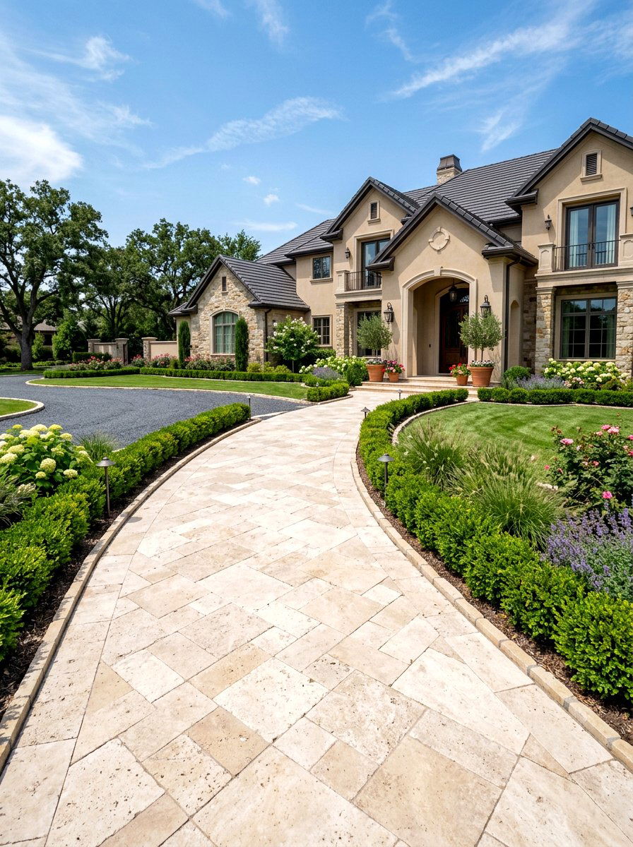 Travertine Paver Curved Entrance - 30 curved walkway ideas