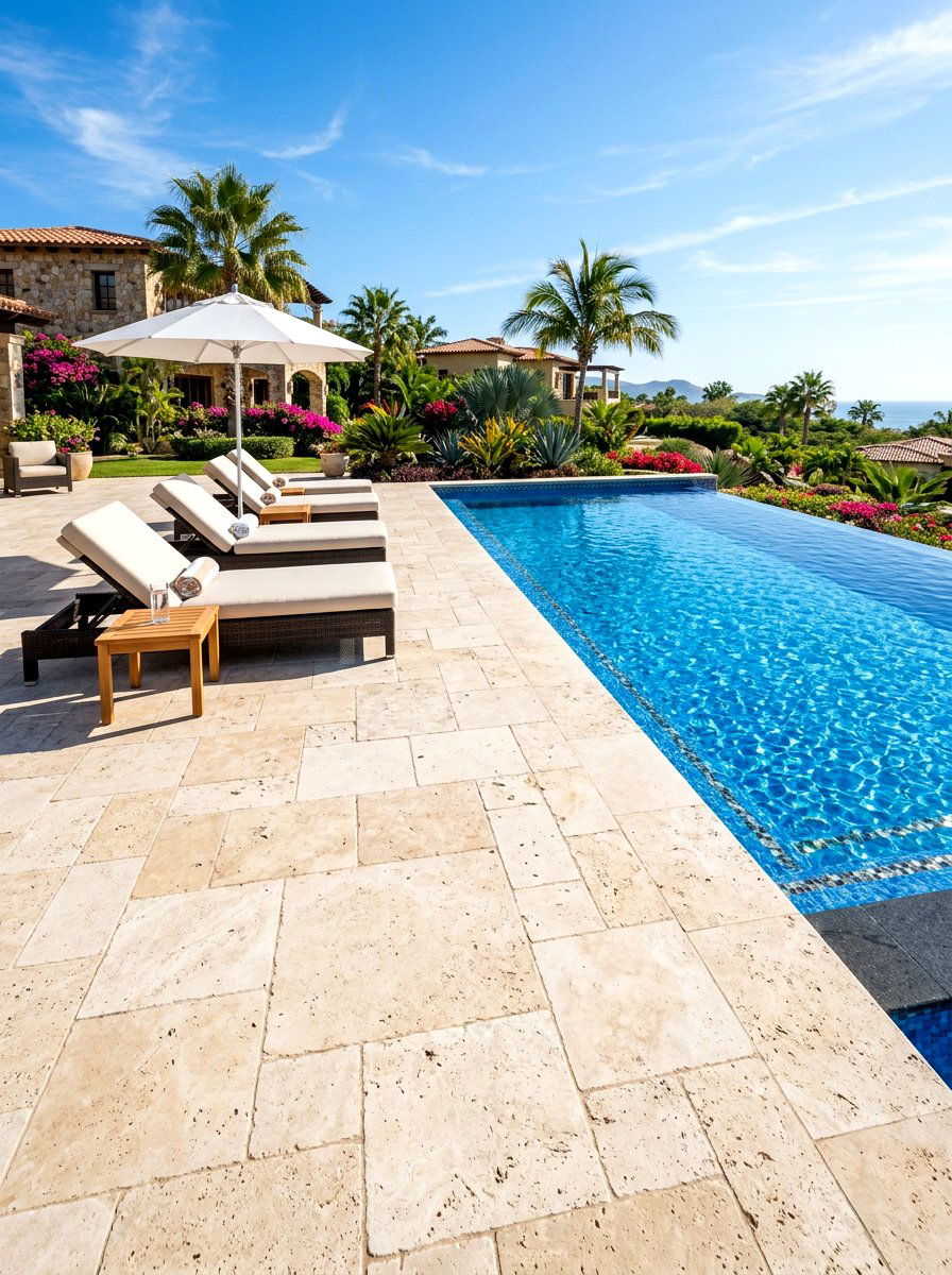 Travertine Paver Deck - 30 rock landscaping ideas