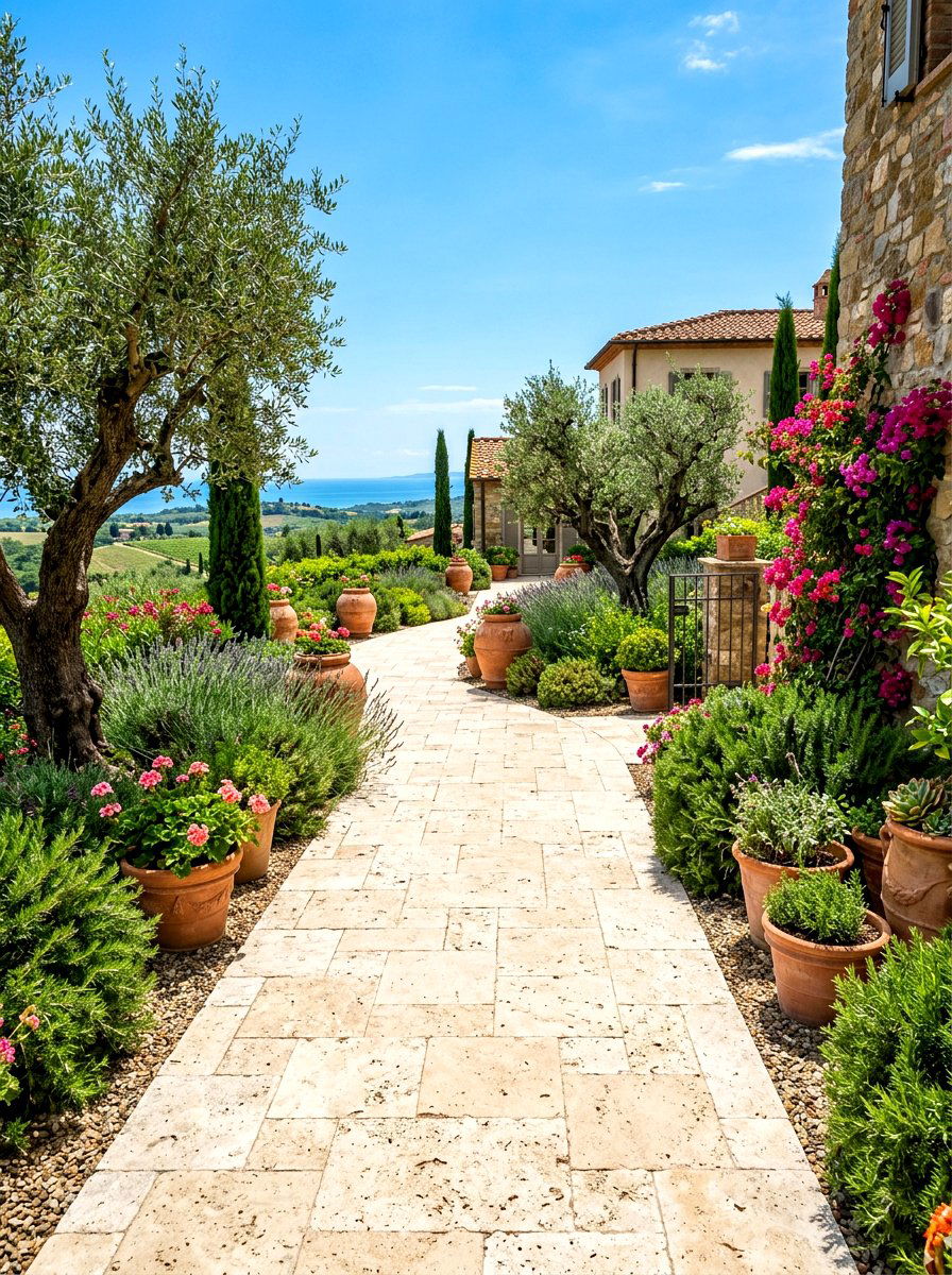 Travertine Paver Walkway - 30 path through garden ideas