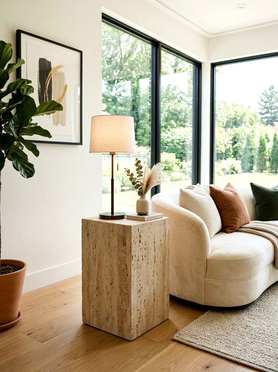 Travertine Pedestal Living Room - 30 stone pedestal decor ideas