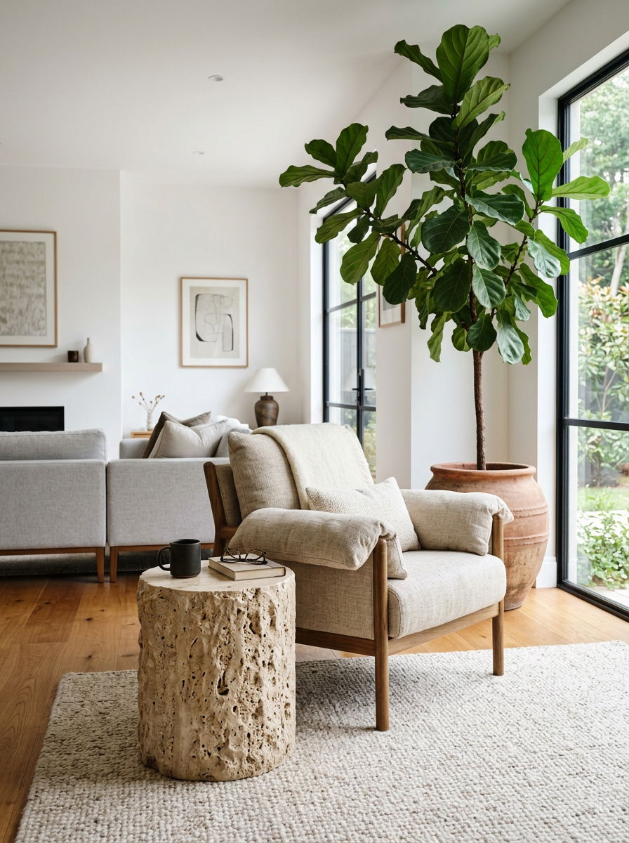 Travertine Side Table Living Room - 30 organic modern living space ideas