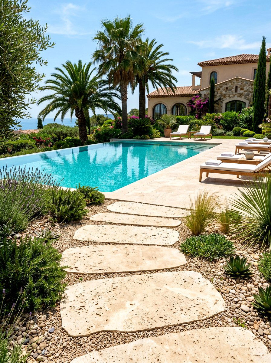 Travertine Stepping Stones - 30 stepping stone walkway ideas