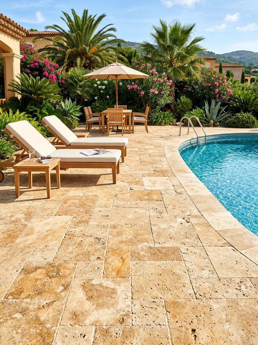 Travertine Stone Surface - 30 Mediterranean pool patio ideas