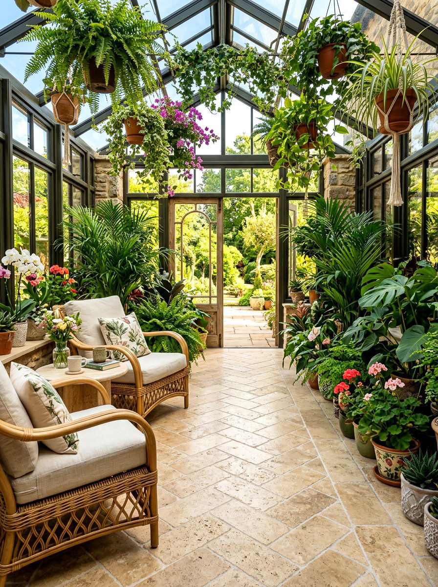 Travertine Tile - 30 greenhouse path ideas