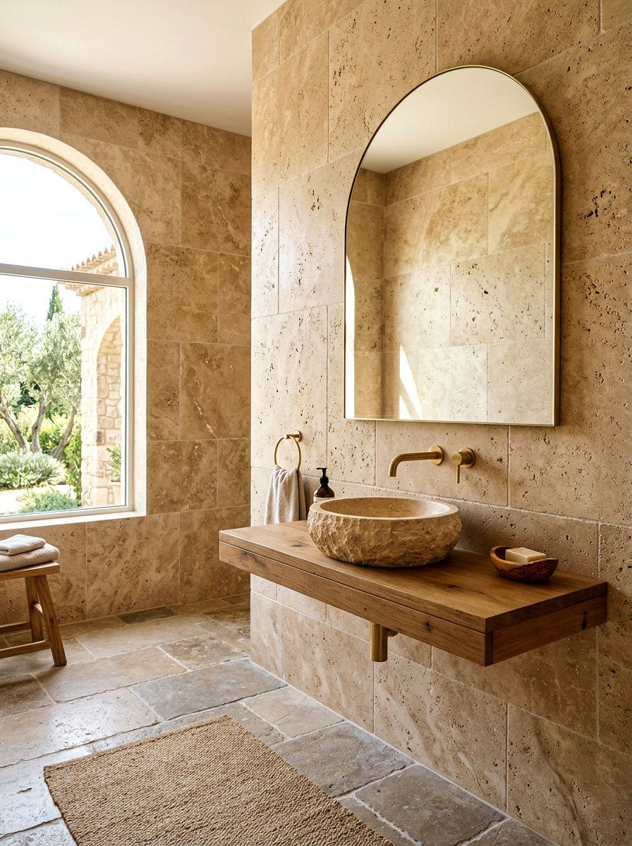 Travertine Wall Tile - 30 quiet luxury bathroom ideas