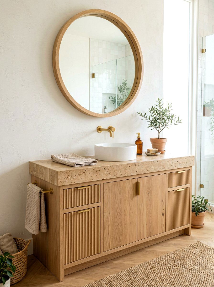 Travertine and oak vanity - 30 travertine vanity bathroom ideas