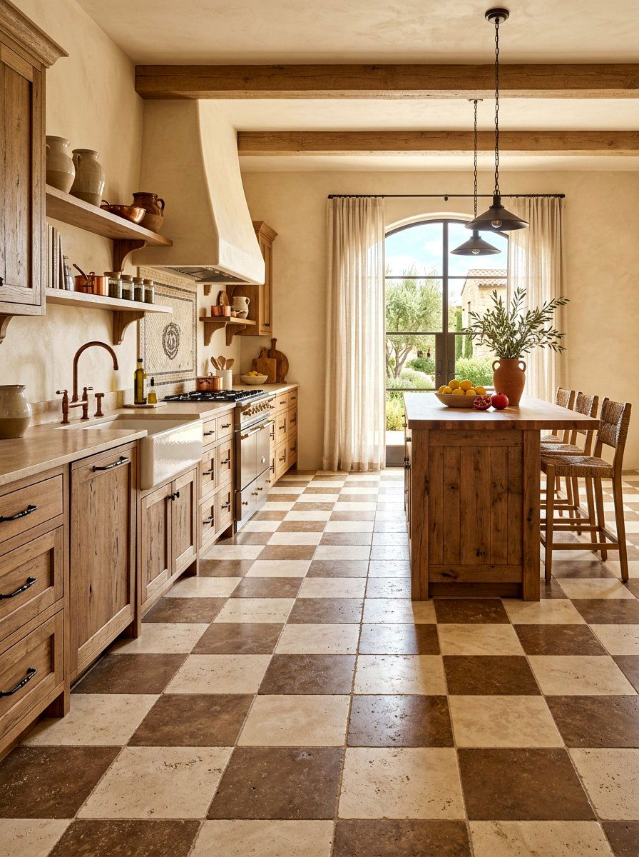 Travertine checkerboard kitchen floor - 30 checkerboard kitchen tile ideas