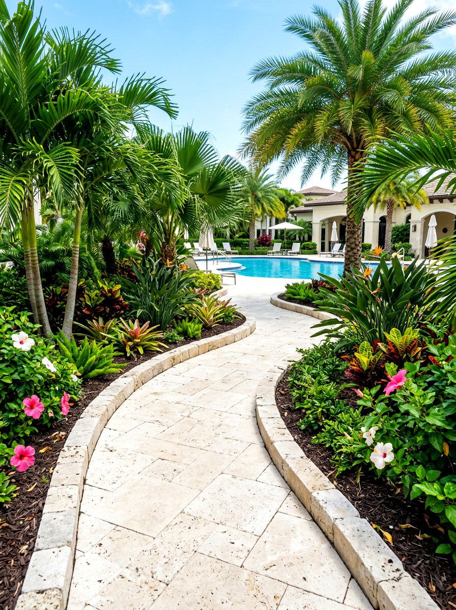 Travertine garden border - 30 paver garden border ideas
