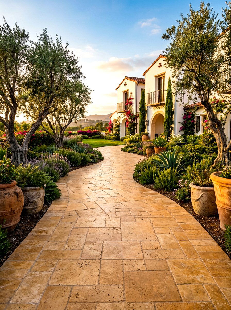 Travertine outdoor path - 30 front yard pathway ideas