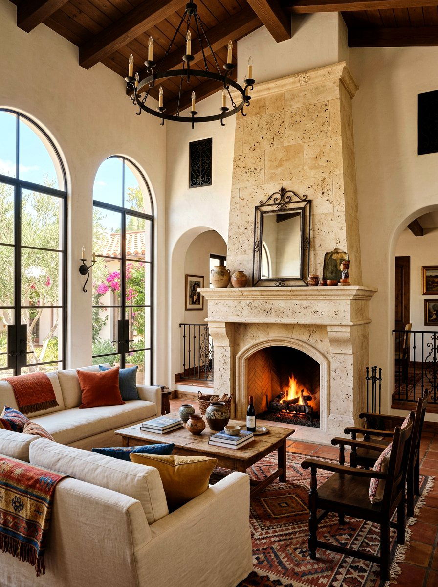 Travertine stone fireplace - 30 stone fireplace ideas