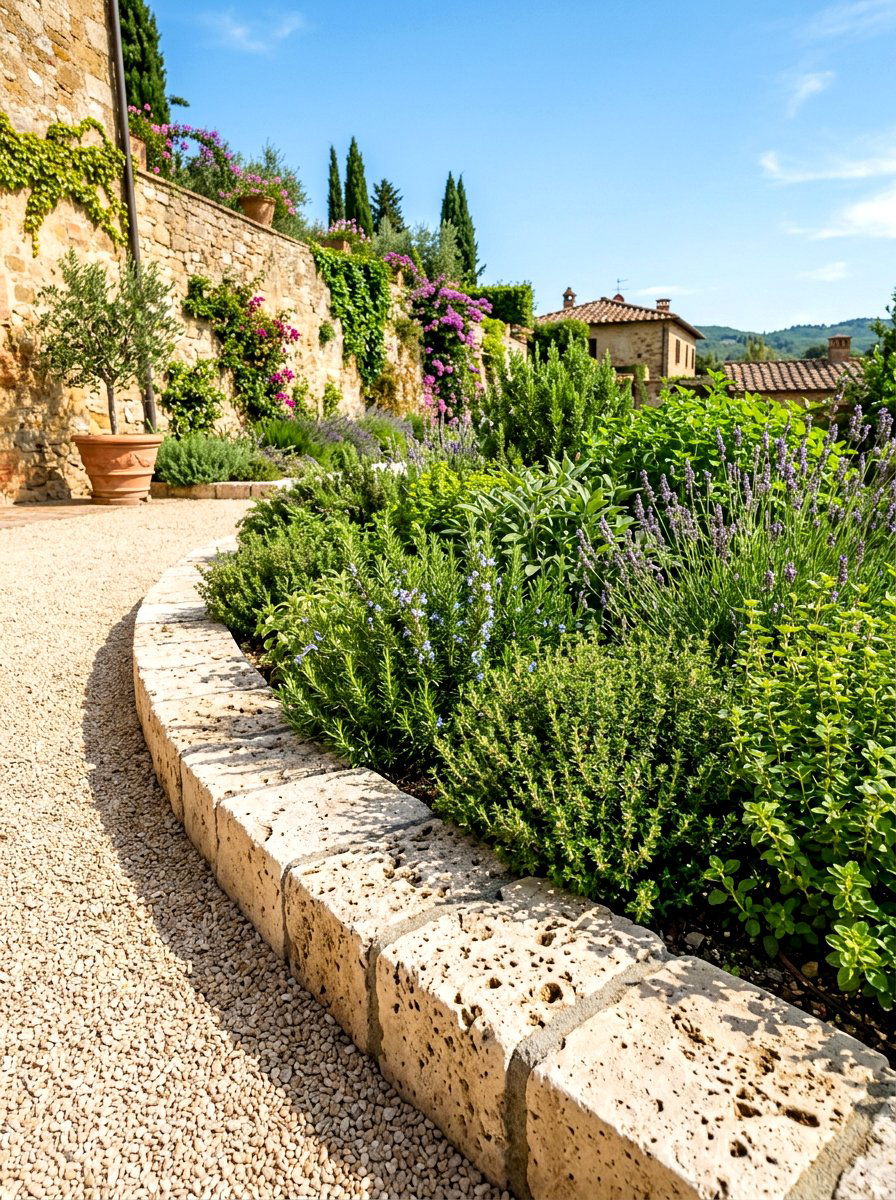Travertine stone garden edge - 30 stone mulch border ideas