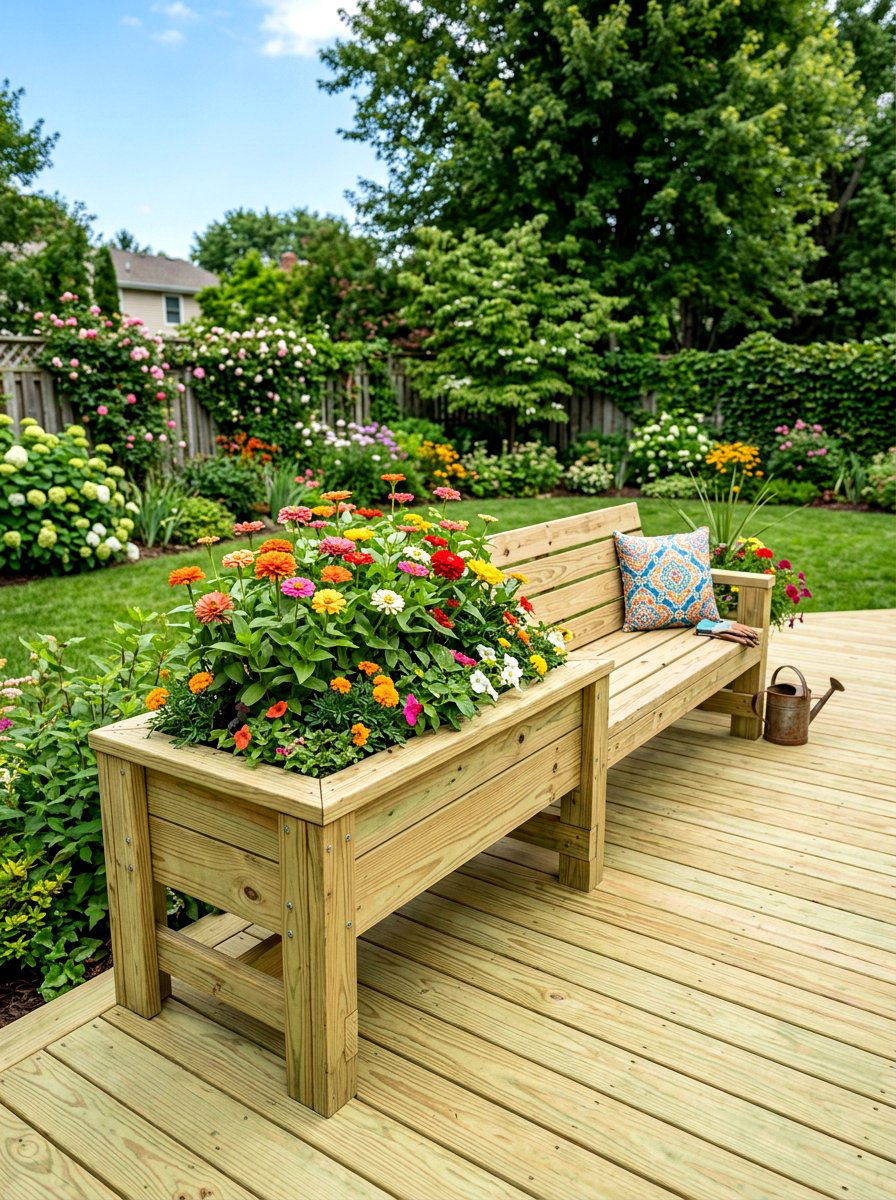 Treated Pine Deck Planter Bench - 30 deck planter bench ideas