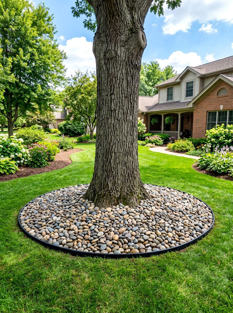 Tree Base Ring - 30 pebble garden ideas