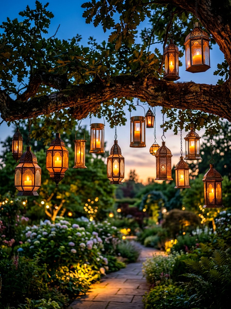 Tree Branch Hanging Lantern - 30 cottage garden wedding ideas