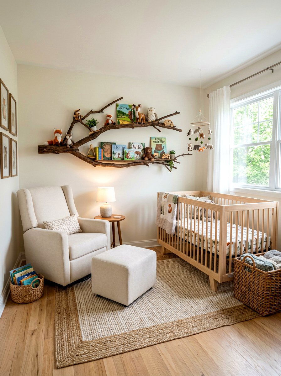 Tree Branch Shelf - 30 woodland nursery ideas