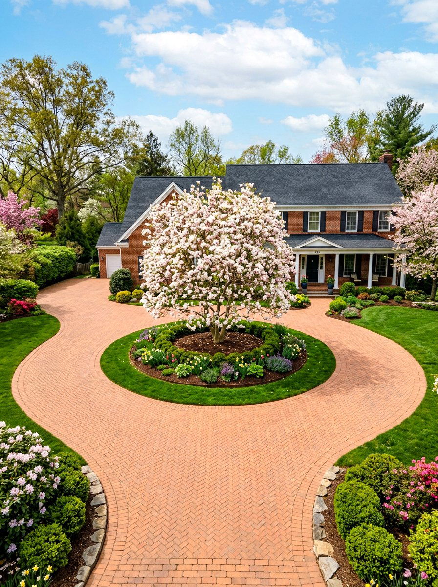 Tree Center Island Driveway - 30 circular driveway ideas