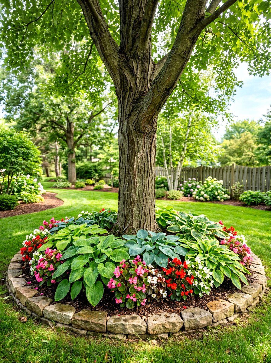 Tree Ring Garden - 30 simple flower bed ideas
