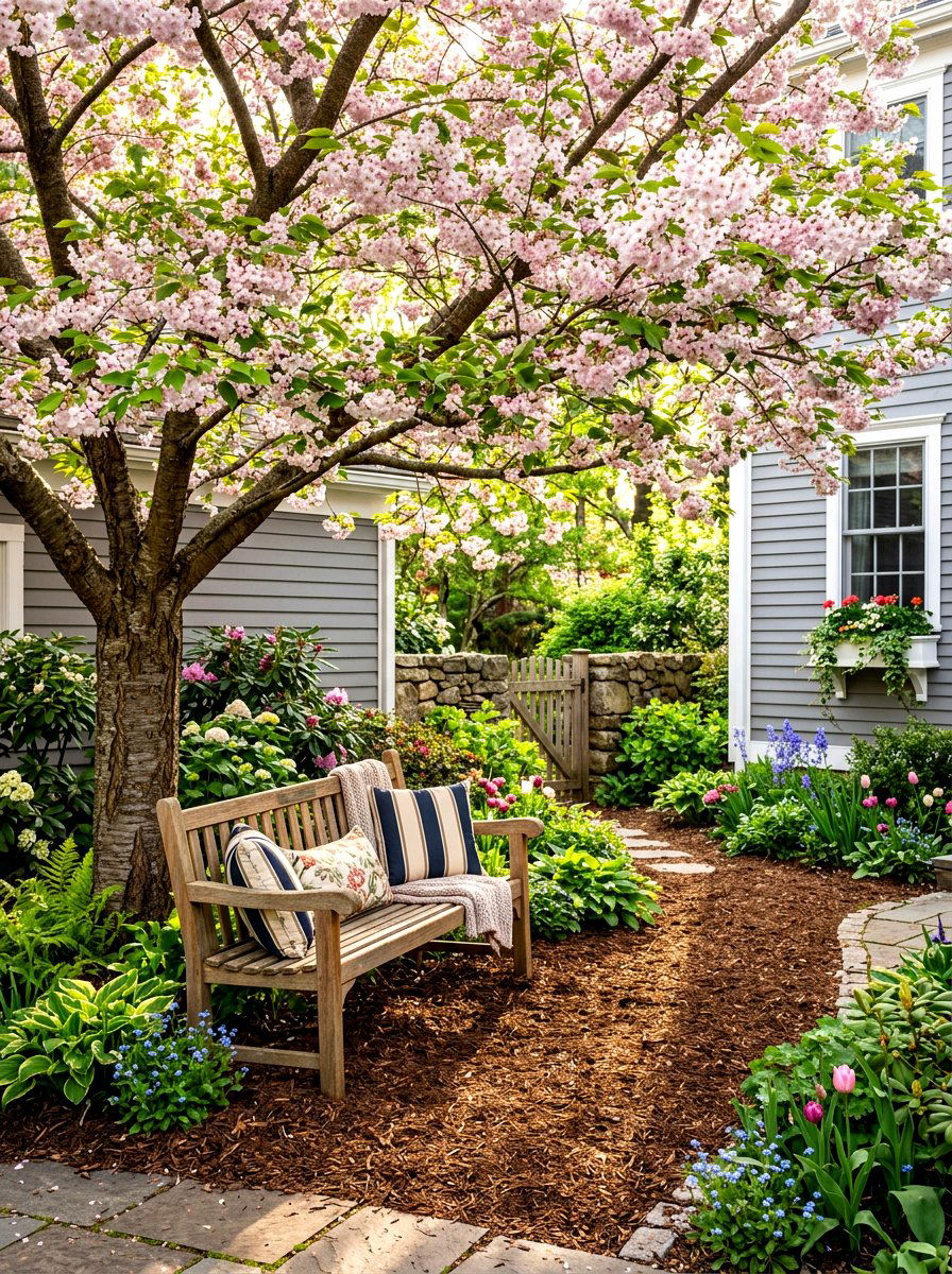 Tree Shaded Side Yard Bench - 30 side yard seating ideas