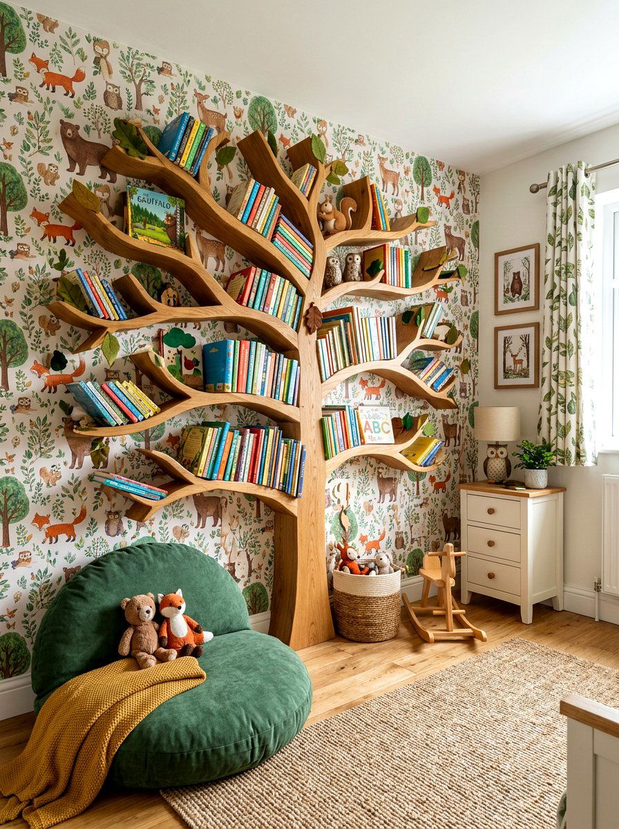 Tree Shaped Book Shelf - 30 nursery book display ideas