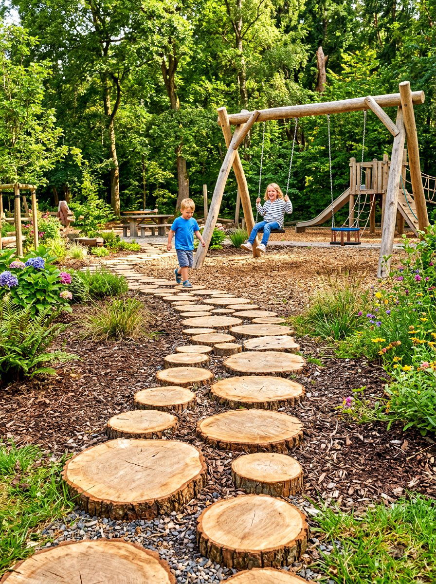 Tree Slice Path - 30 stepping stone backyard path ideas