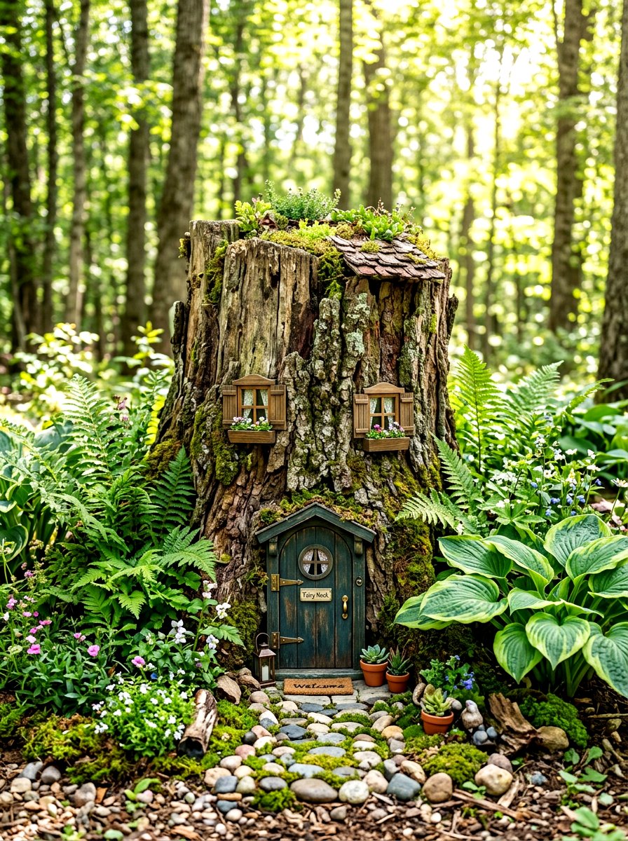 Tree Stump Fairy Garden - 30 miniature fairy garden ideas