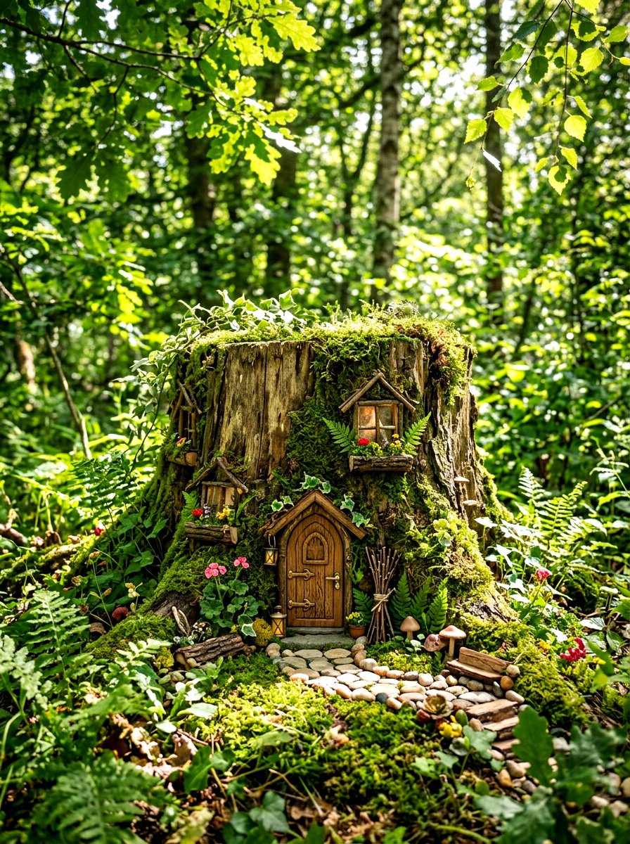 Tree Stump Fairy House - 30 fairy garden ideas