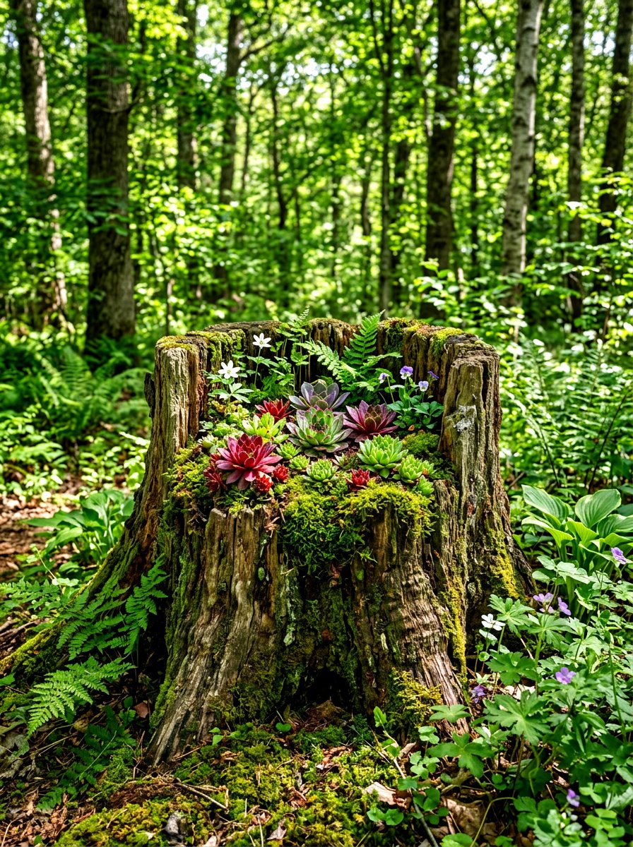 Tree Stump Garden - 30 succulent garden ideas