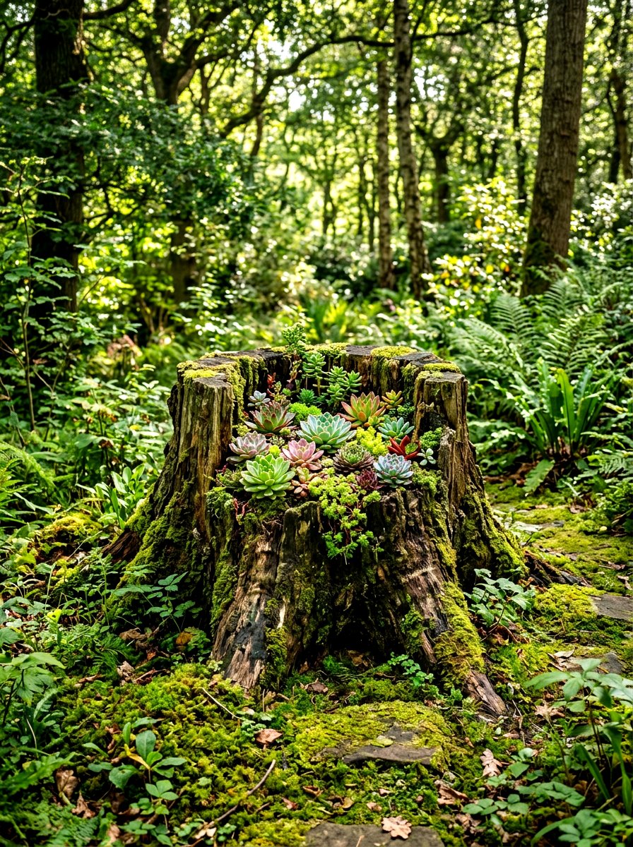 Tree Stump Hollow - 30 succulent planter ideas