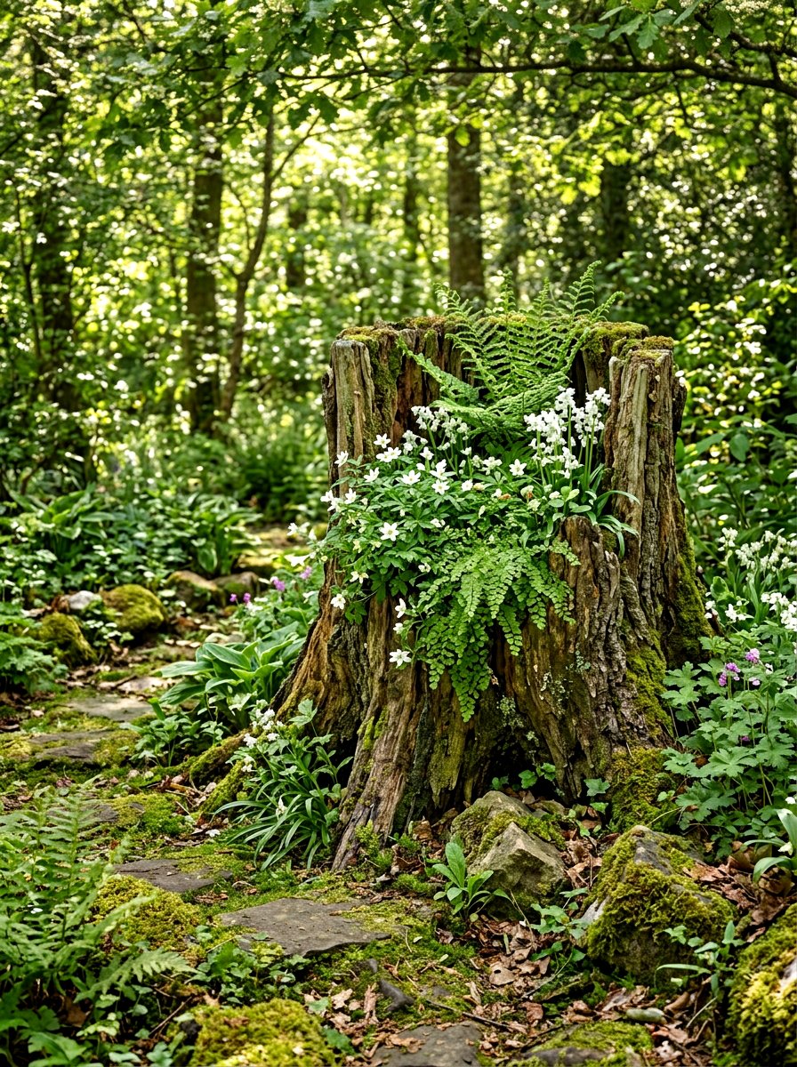 Tree Stump Planter - 30 budget container garden ideas