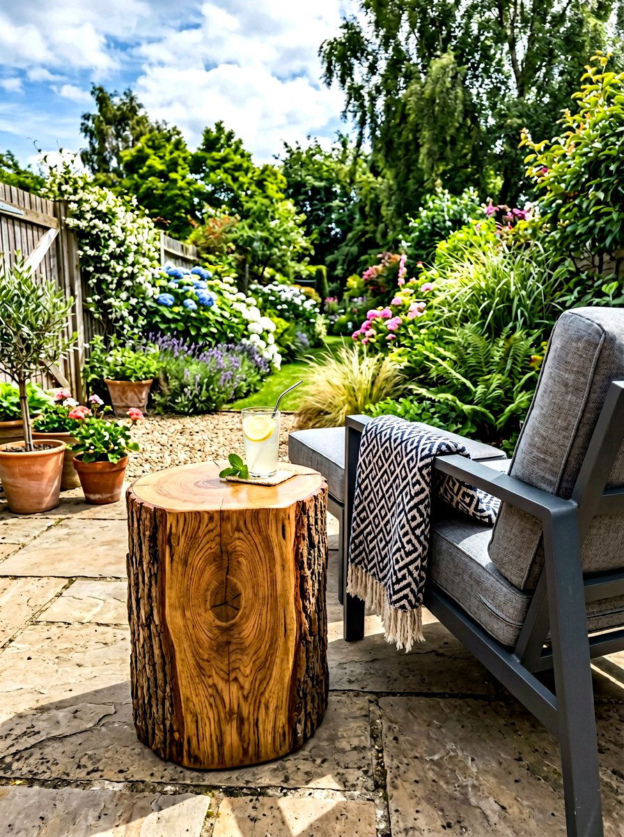 Tree Stump Side Table - 30 budget patio ideas