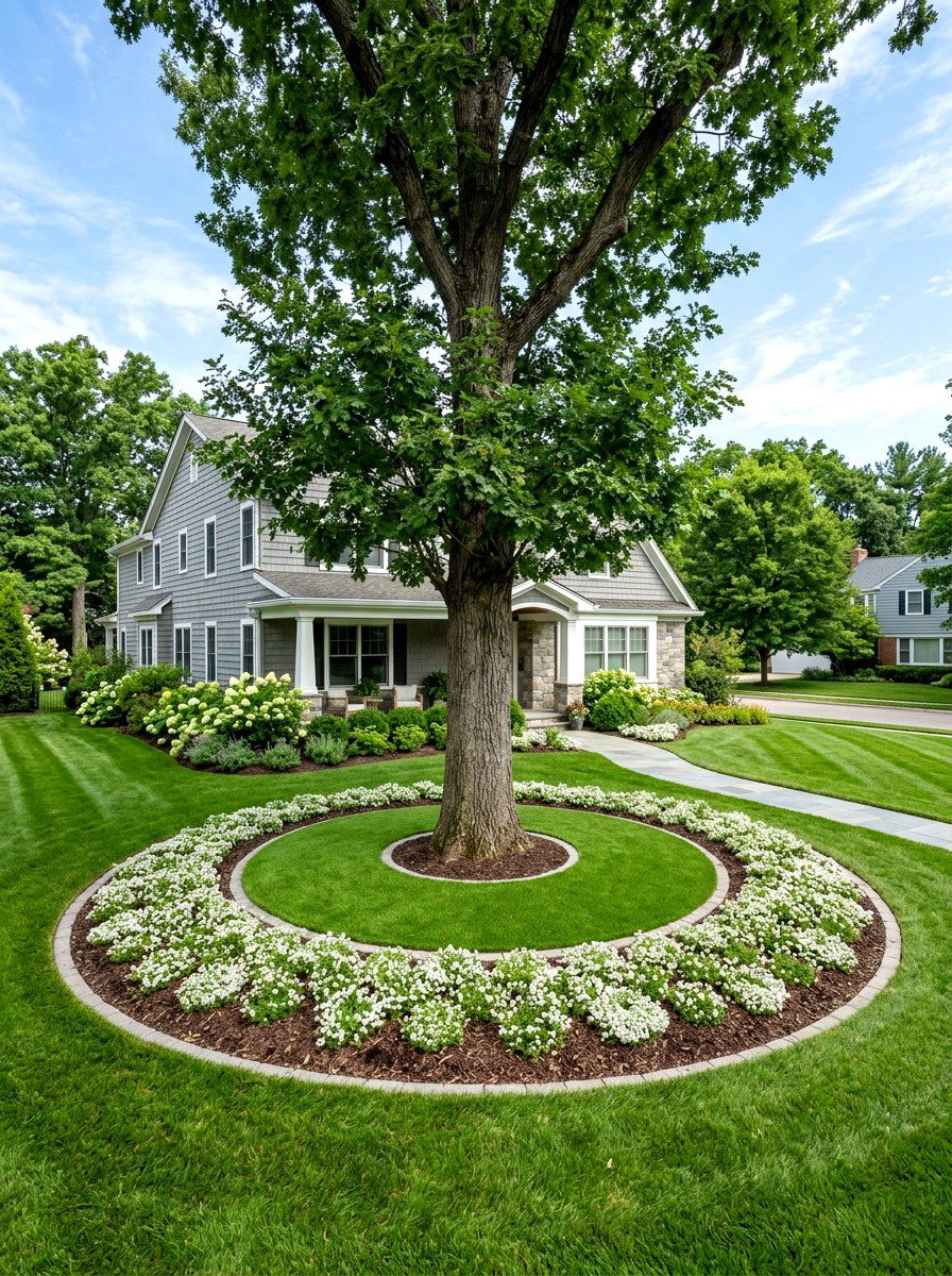 Tree Surround Design - 30 artificial grass front yard ideas