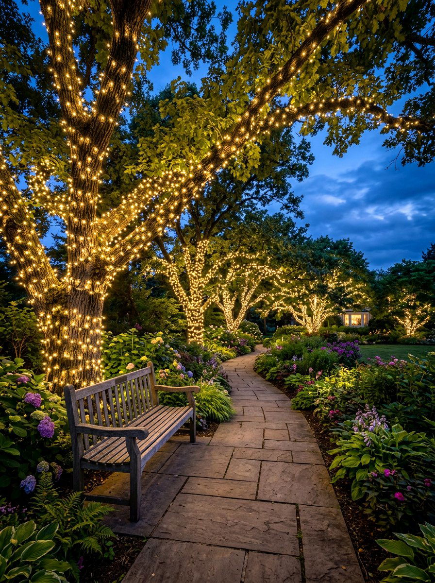 Tree To Tree String Lights - 30 bistro lights patio ideas