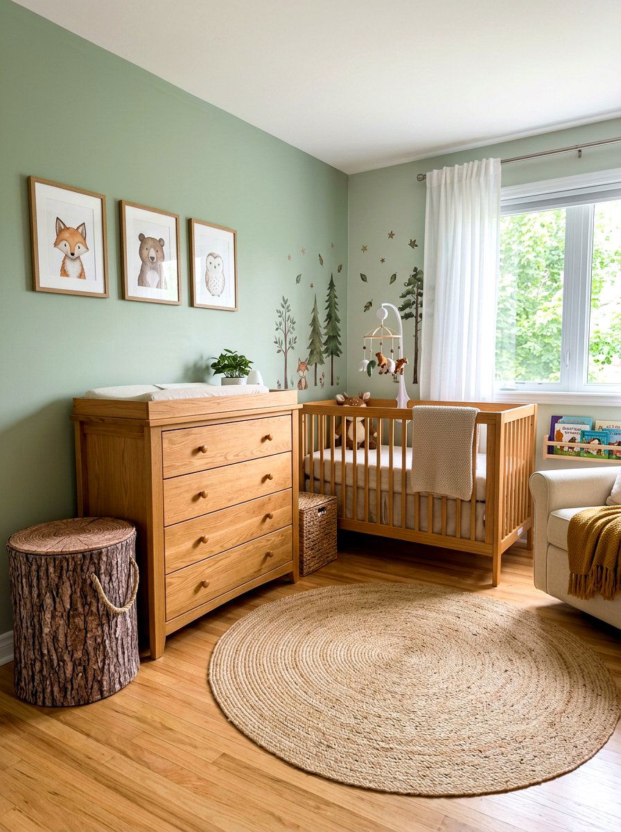 Tree Trunk Basket - 30 woodland nursery ideas