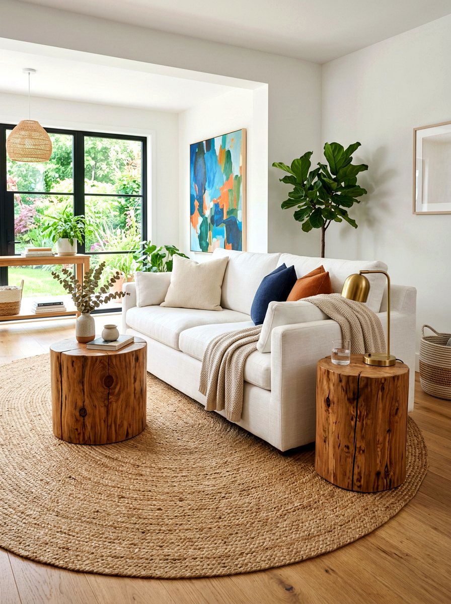 Tree Trunk Stool Living Space - 30 biophilic interior design ideas