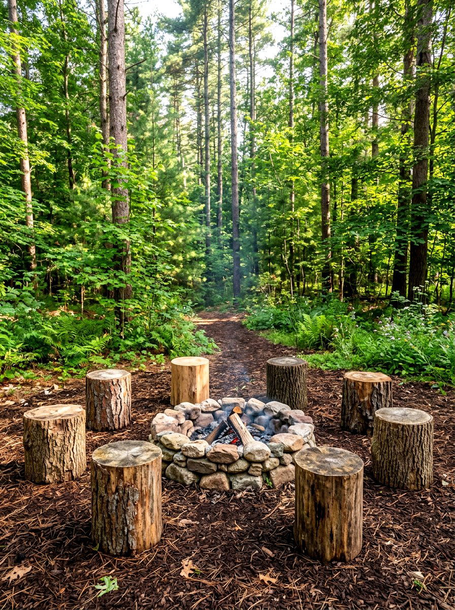 Tree Trunk Stump Stools - 30 backyard seating circle ideas