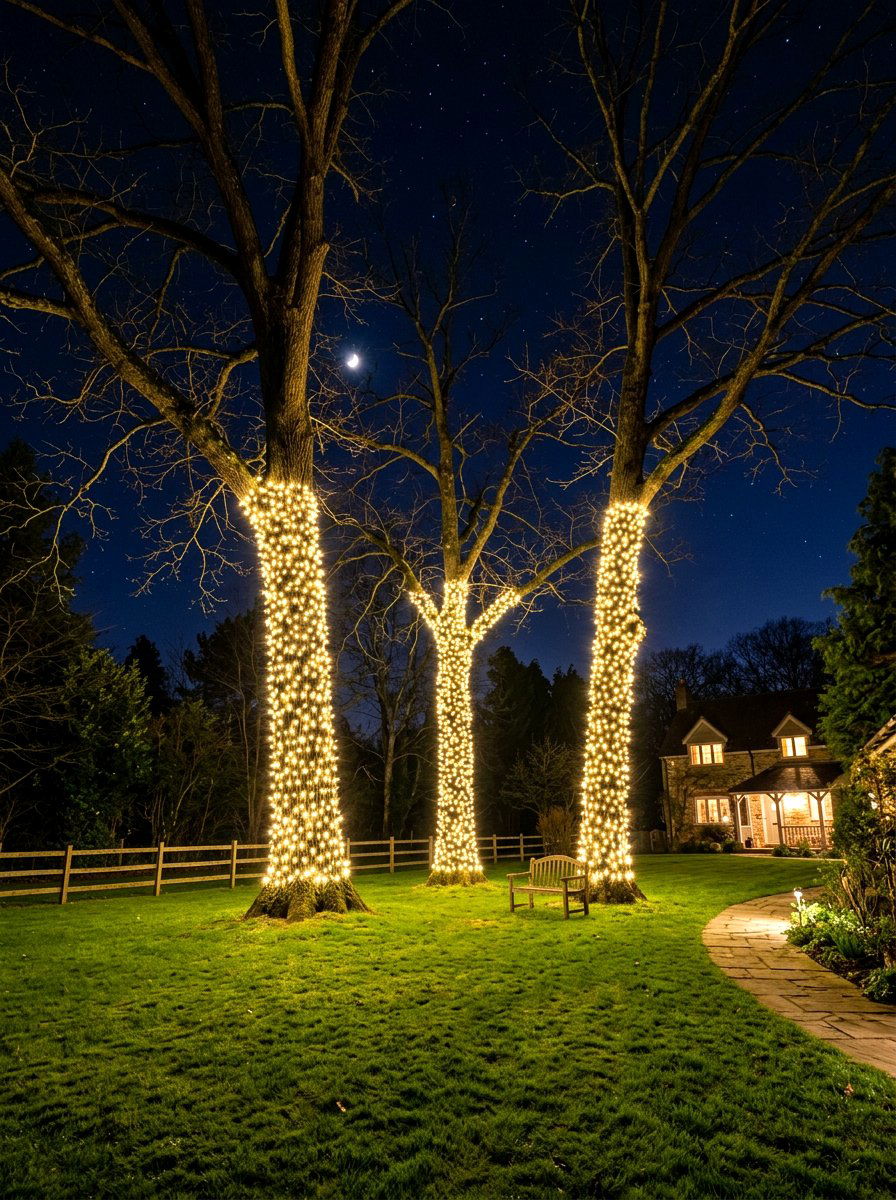 Tree Trunk Wrap - 30 cozy outdoor lighting ideas