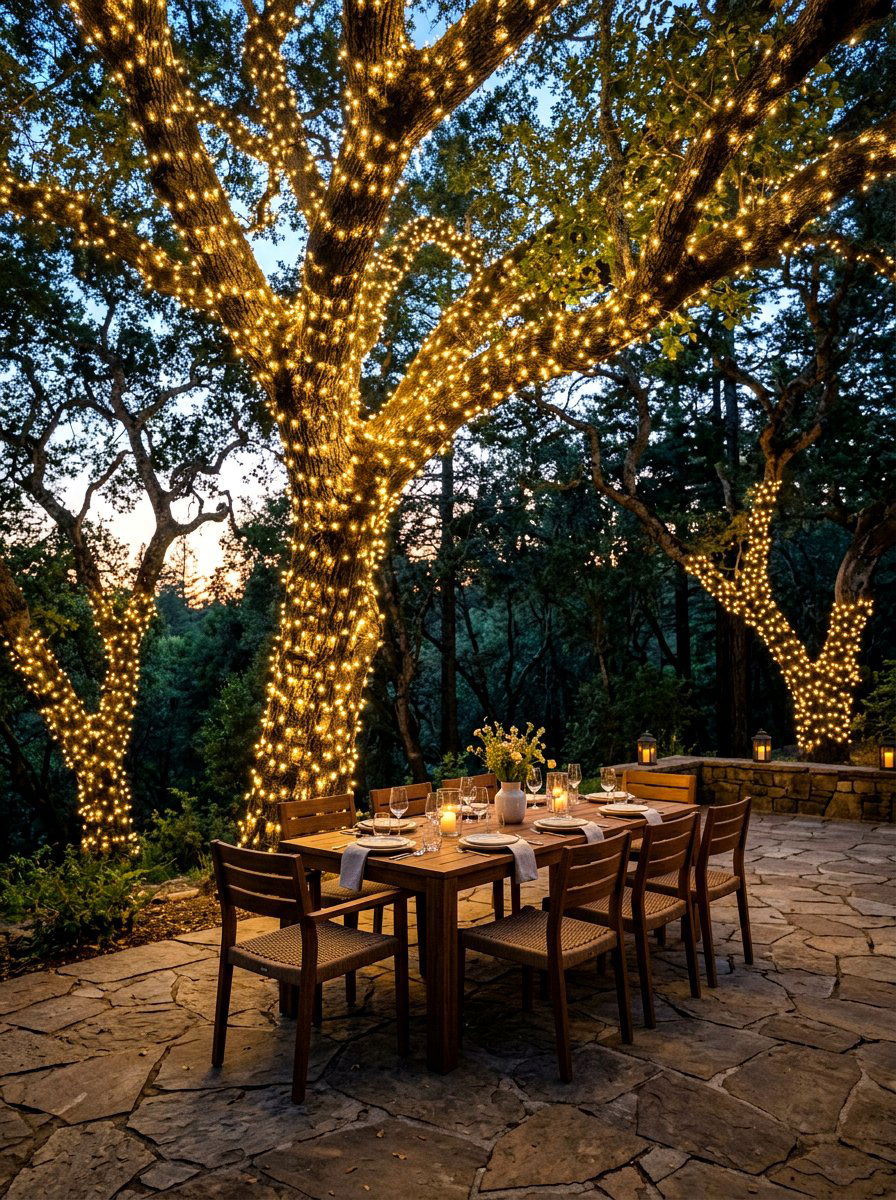 Tree Wrap Light Patio - 30 starlit patio ideas