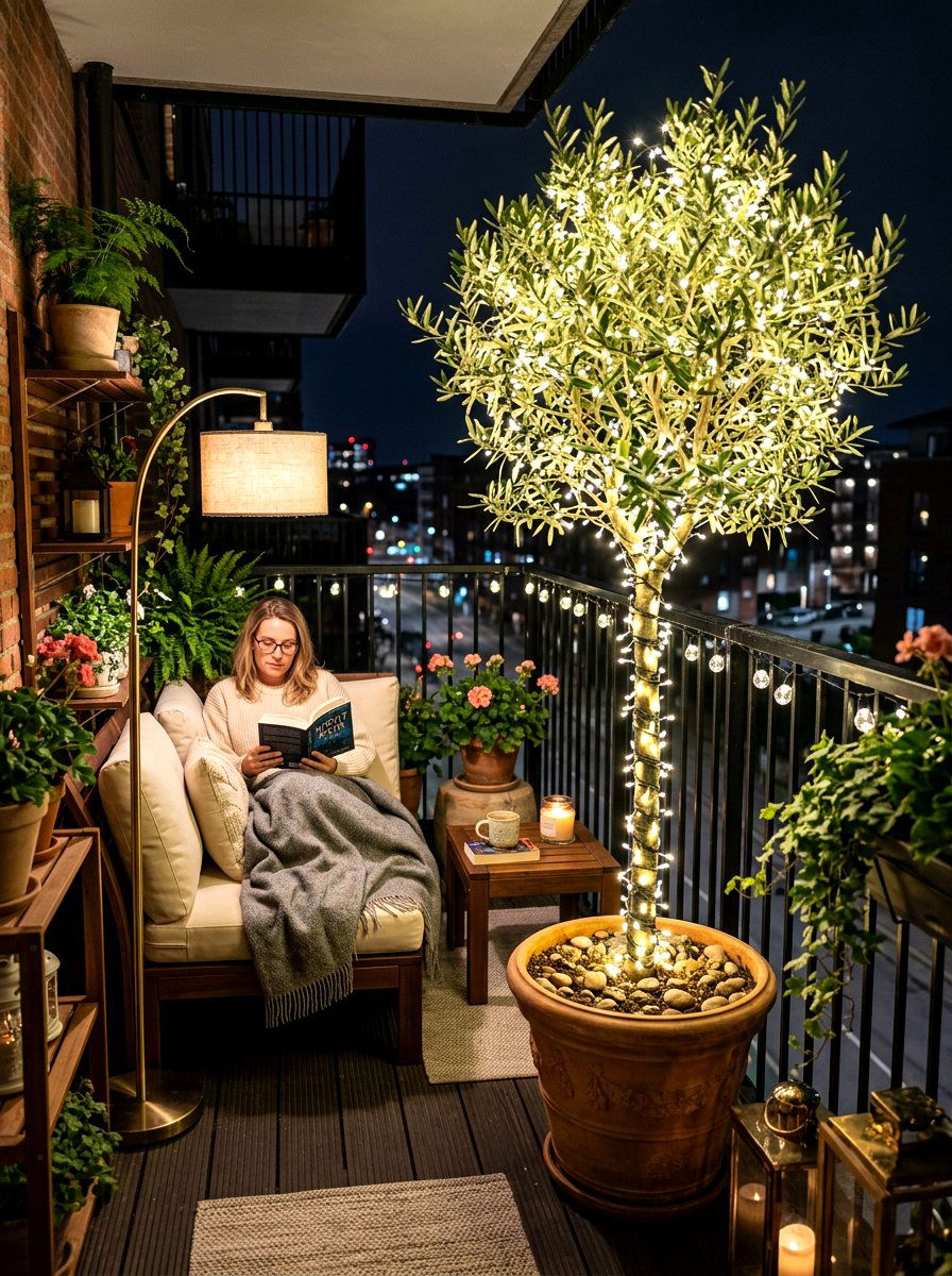 Tree Wrap Lights - 30 apartment patio lighting ideas