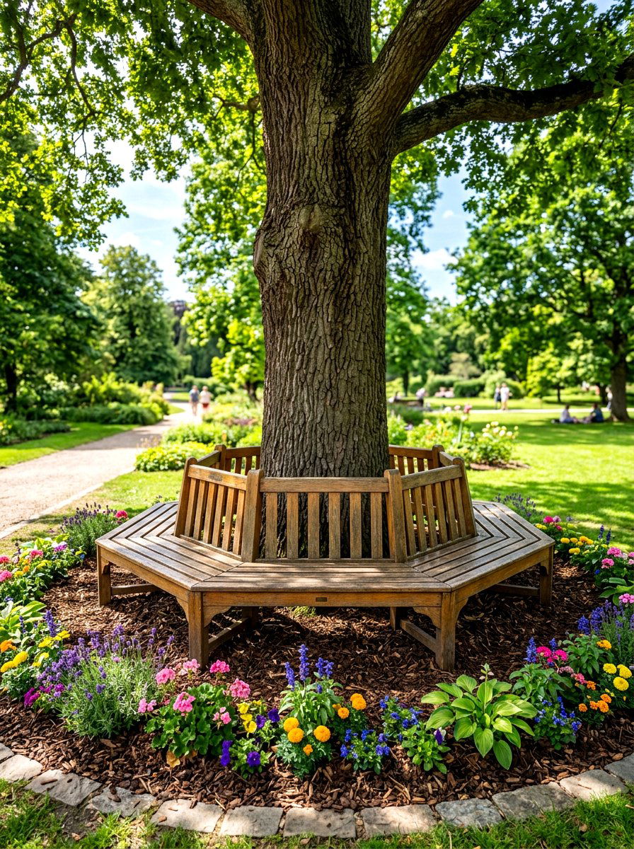 Tree bench circle - 30 backyard seating ideas