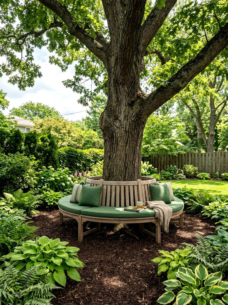 Tree bench seat - 30 backyard corner ideas