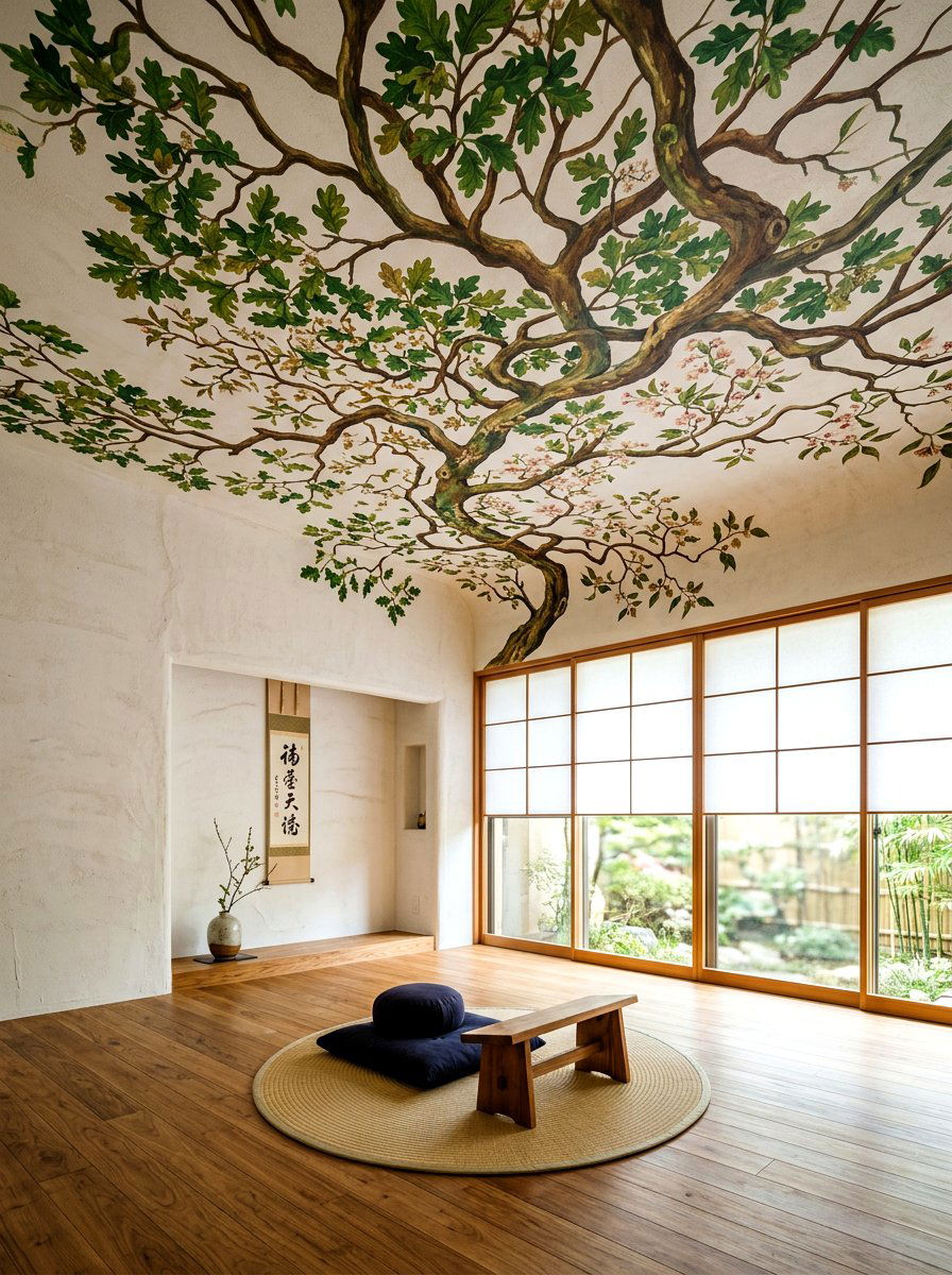 Tree branch ceiling mural - 30 ceiling mural ideas