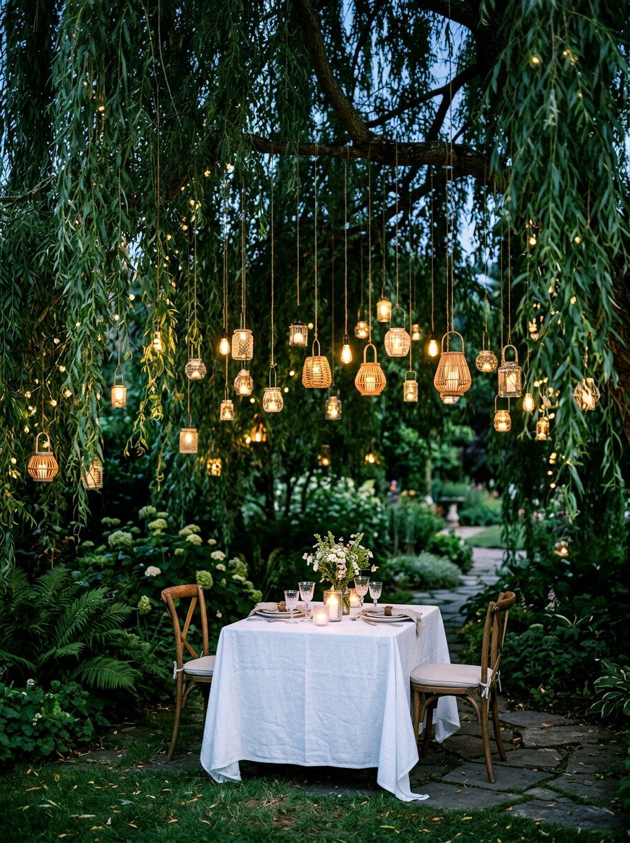 Tree branch lanterns - 30 garden lighting ideas