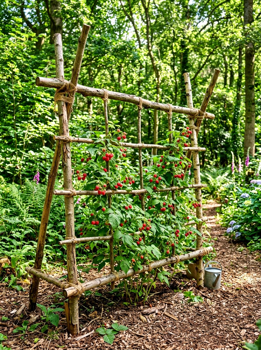 Tree branch raspberry trellis - 30 raspberry trellis ideas