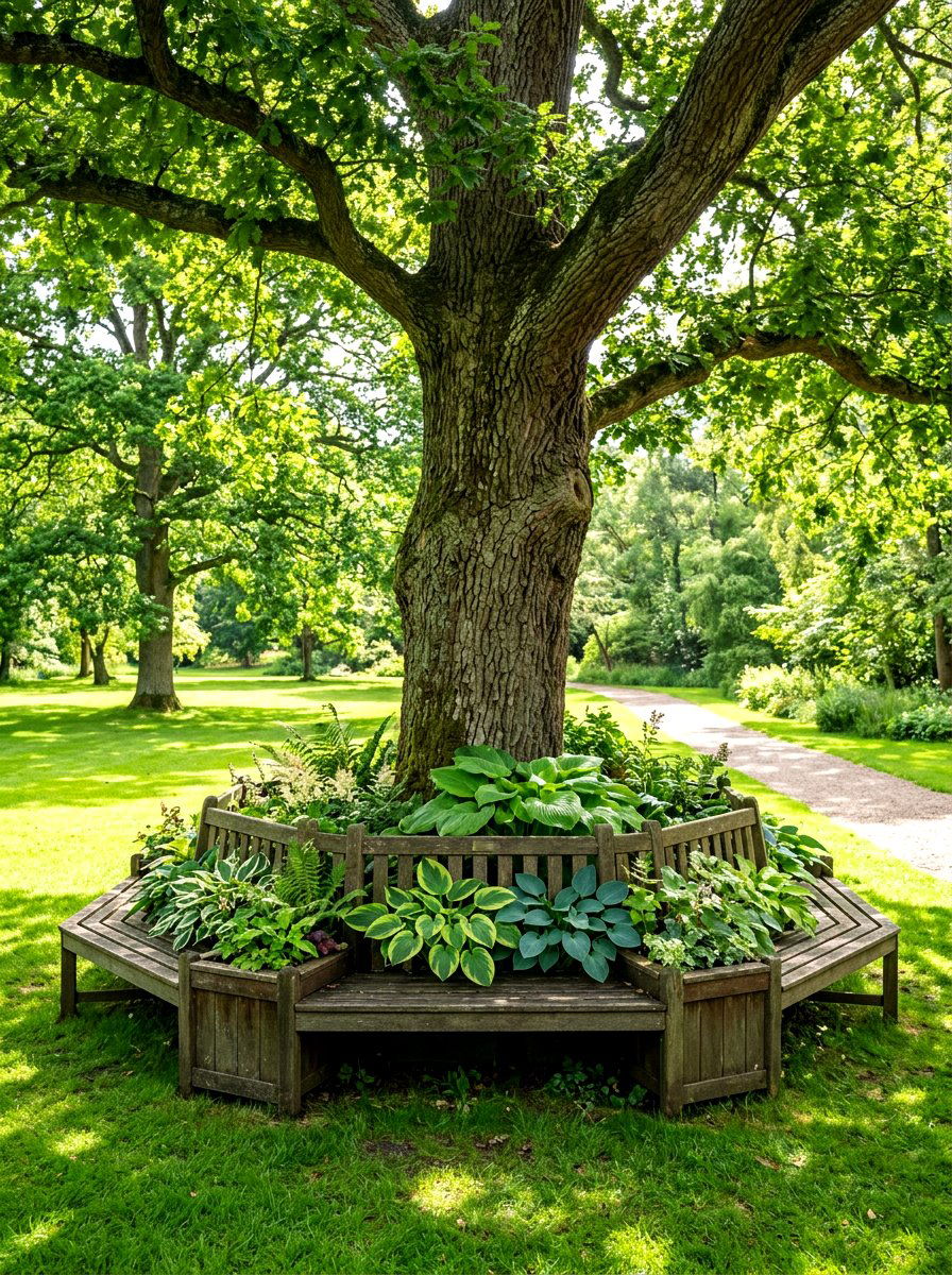 Tree planter bench - 30 patio bench with planter ideas