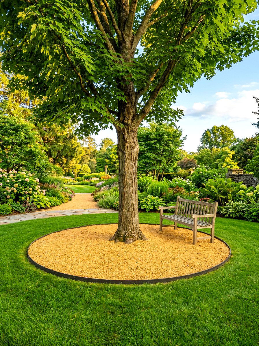 Tree ring with gravel - 30 decomposed granite front yard ideas