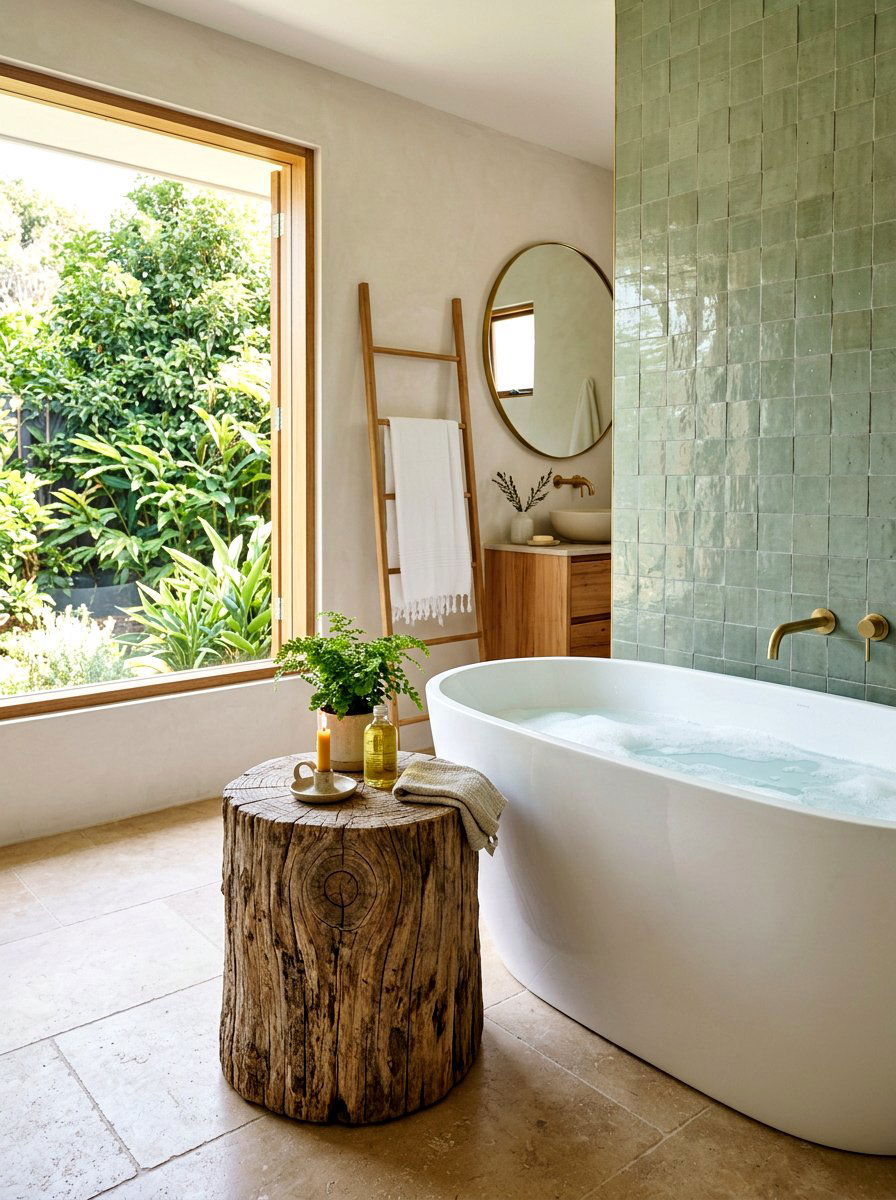 Tree stump table - 30 rustic bathroom ideas