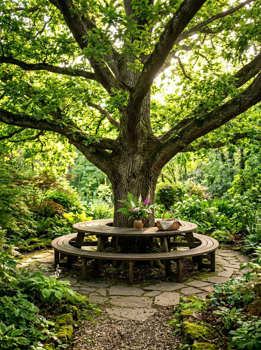 Tree surround picnic table - 30 backyard picnic table ideas